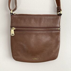 Fossil Brown Leather Cross Body Bag Satchel Adjustable Pockets Classic